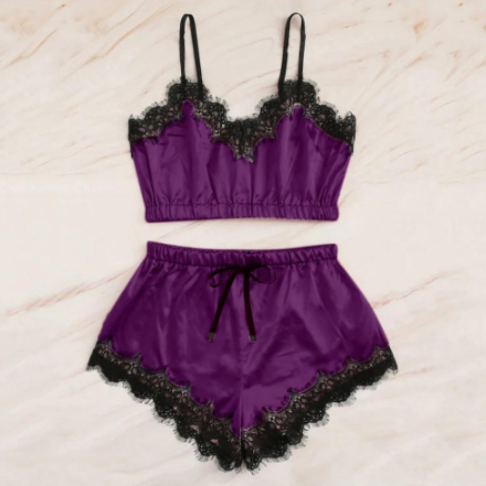 🔴SALE ♡ 🆕 Purple Satin Lace Trim Sleepwear ♡
